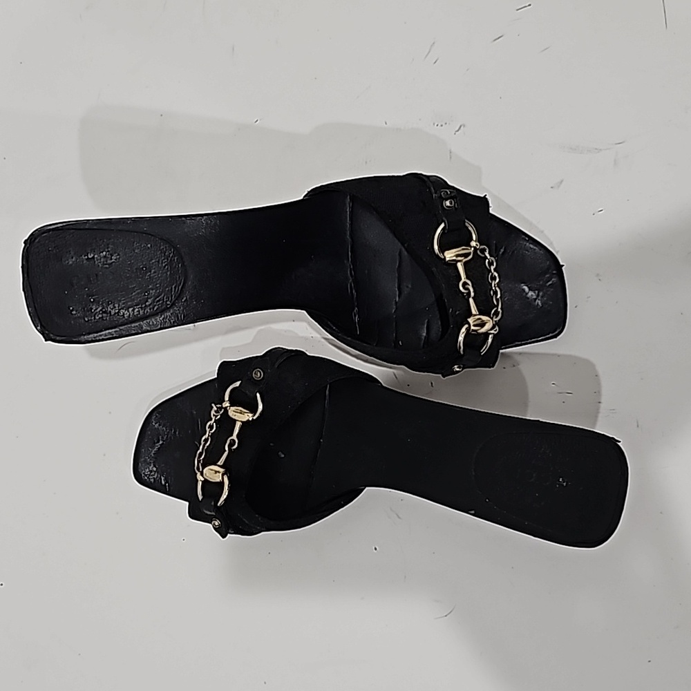 Gucci Black Canvas with  Green Leather Horsebit Slide Sandals Size 9B - Picture 3 of 8